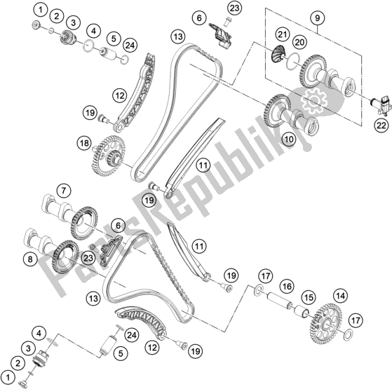 All parts for the Timing Drive of the KTM 1290 Super Duke R,black EU 2020