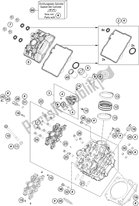 Tutte le parti per il Testata Anteriore del KTM 1290 Super Duke R,orange EU 2020