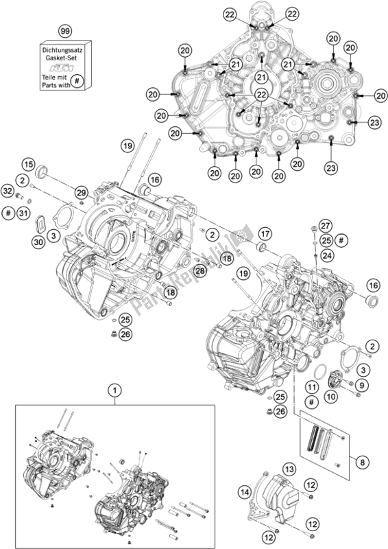 All parts for the Engine Case of the KTM 1290 Super Duke R,orange EU 2020