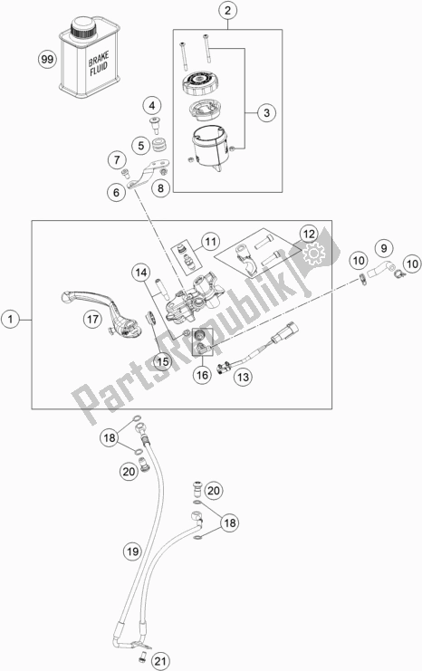 Todas as partes de Front Brake Control do KTM 1290 Super Duke R,orange EU 2020