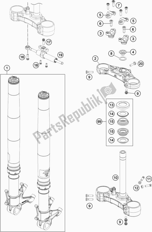 Tutte le parti per il Forcella Anteriore, Pinza Tripla del KTM 1290 Super Duke R,orange EU 2020