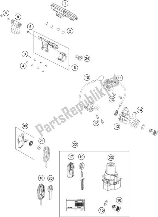 All parts for the Instruments / Lock System of the KTM 1290 Super Duke R,orange EU 2020