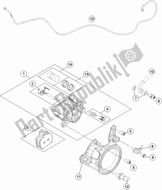 All parts for the Rear Brake Caliper of the KTM 1290 Super Duke R,orange EU 2020