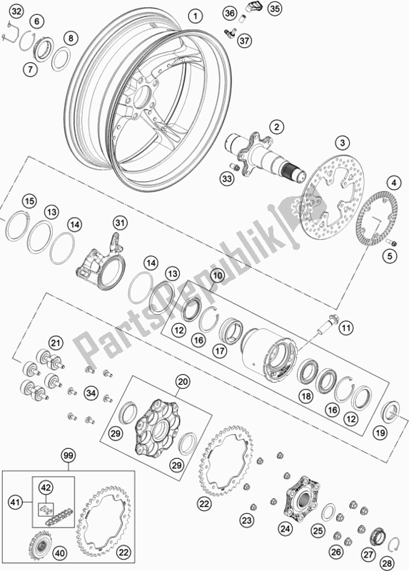 All parts for the Rear Wheel of the KTM 1290 Super Duke R,orange EU 2020