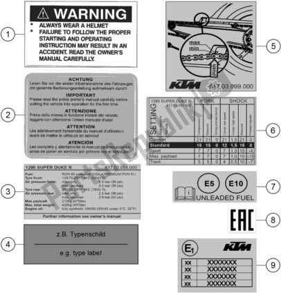 Alle onderdelen voor de Technic Information Sticker van de KTM 1290 Super Duke R,orange EU 2020