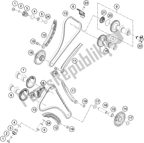 All parts for the Timing Drive of the KTM 1290 Super Duke R,orange EU 2020