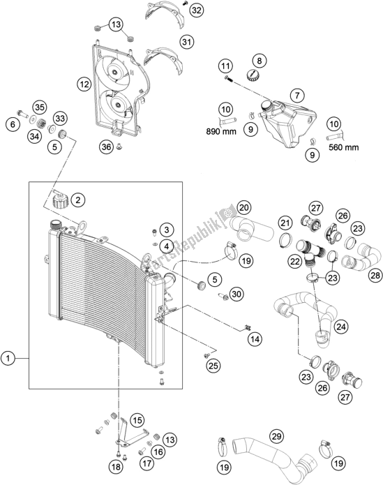 All parts for the Cooling System of the KTM 1290 Super Duke R,white EU 2019