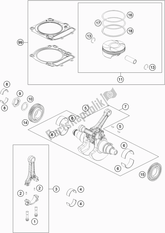 All parts for the Crankshaft, Piston of the KTM 1290 Super Duke R,white EU 2019