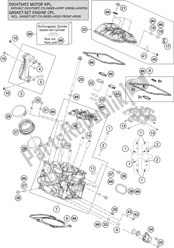 All parts for the Cylinder Head Rear of the KTM 1290 Super Duke R,white EU 2019