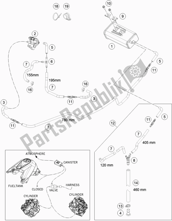 All parts for the Evaporative Canister of the KTM 1290 Super Duke R,white EU 2019