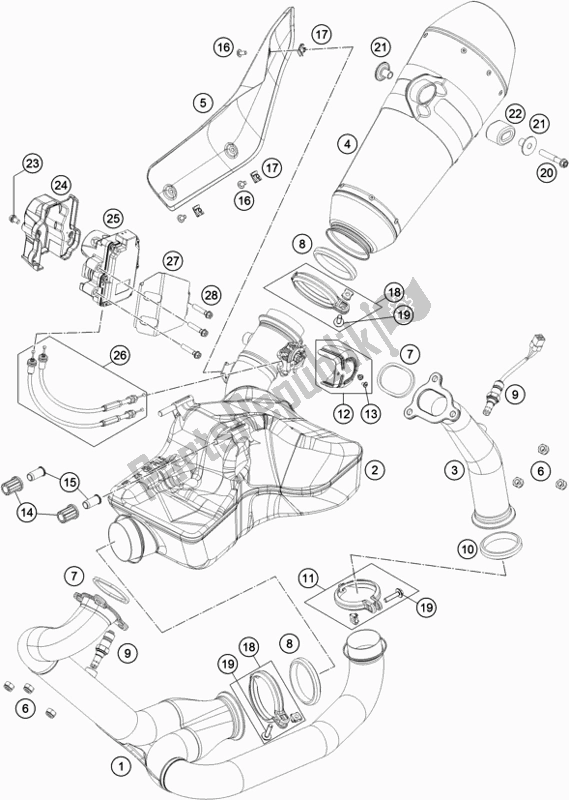 All parts for the Exhaust System of the KTM 1290 Super Duke R,white EU 2019
