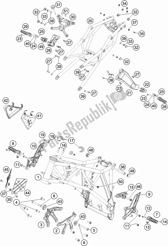 Todas as partes de Quadro, Armação do KTM 1290 Super Duke R,white EU 2019