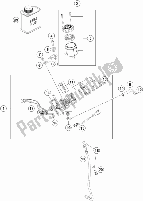 All parts for the Front Brake Control of the KTM 1290 Super Duke R,white EU 2019