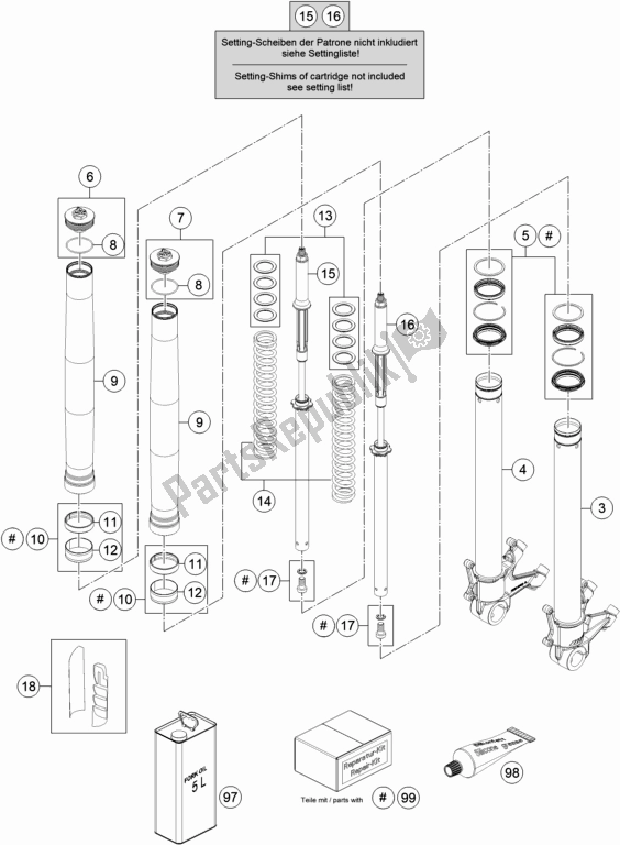 Tutte le parti per il Forcella Anteriore Smontata del KTM 1290 Super Duke R,white EU 2019