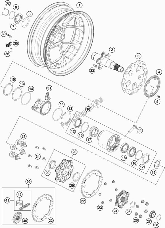 All parts for the Rear Wheel of the KTM 1290 Super Duke R,white EU 2019