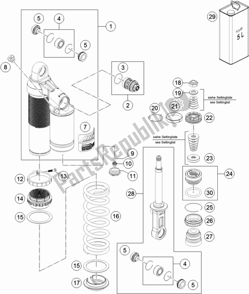 All parts for the Shock Absorber Disassembled of the KTM 1290 Super Duke R,white EU 2019