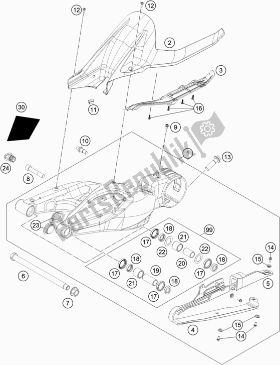 Todas las partes para Brazo Oscilante de KTM 1290 Super Duke R,white EU 2019