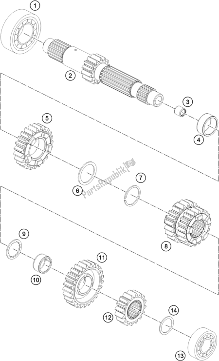 All parts for the Transmission I - Main Shaft of the KTM 1290 Super Duke R,white EU 2019