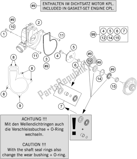 All parts for the Water Pump of the KTM 1290 Super Duke R,white EU 2019