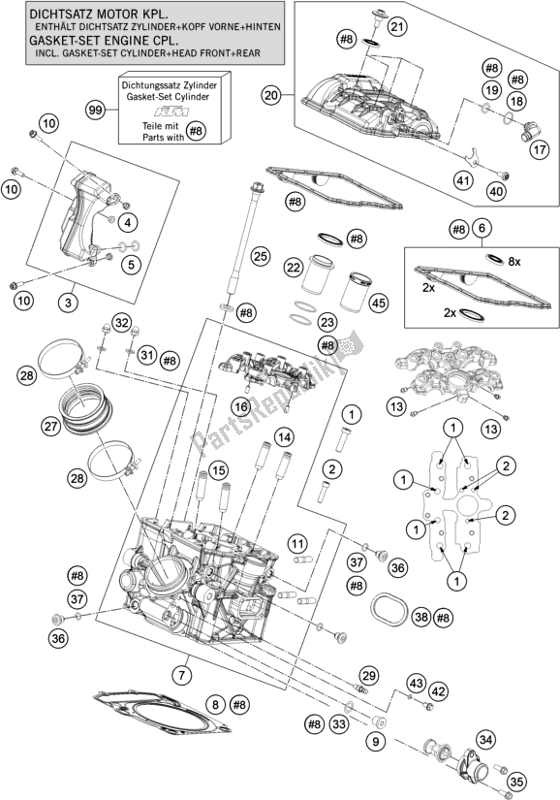 All parts for the Cylinder Head Rear of the KTM 1290 Superduke R Black 17 2017