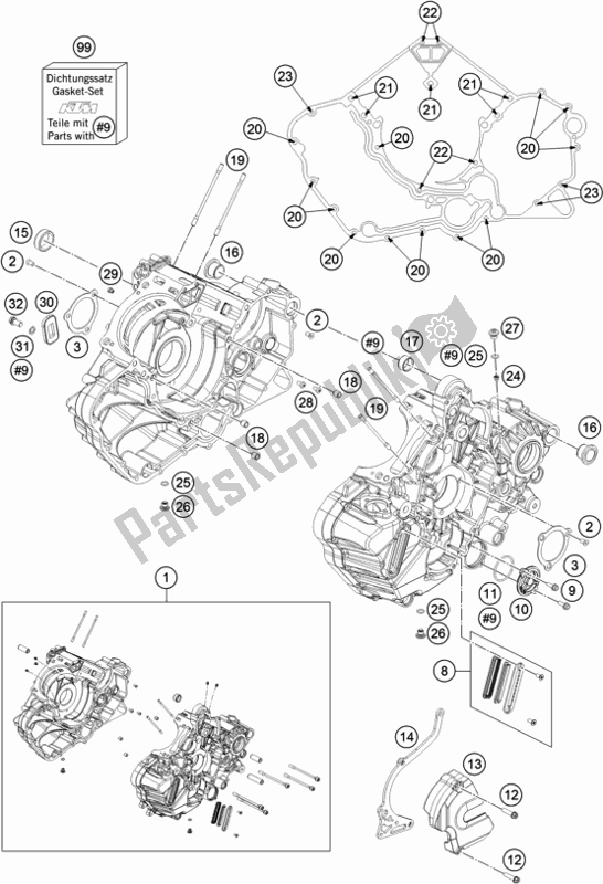 All parts for the Engine Case of the KTM 1290 Superduke R Black 17 2017