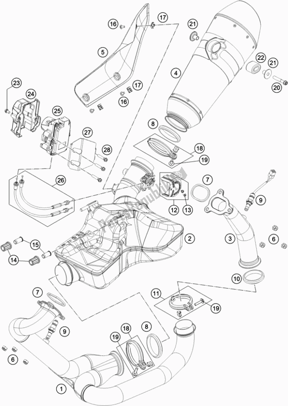 All parts for the Exhaust System of the KTM 1290 Superduke R Black 17 2017