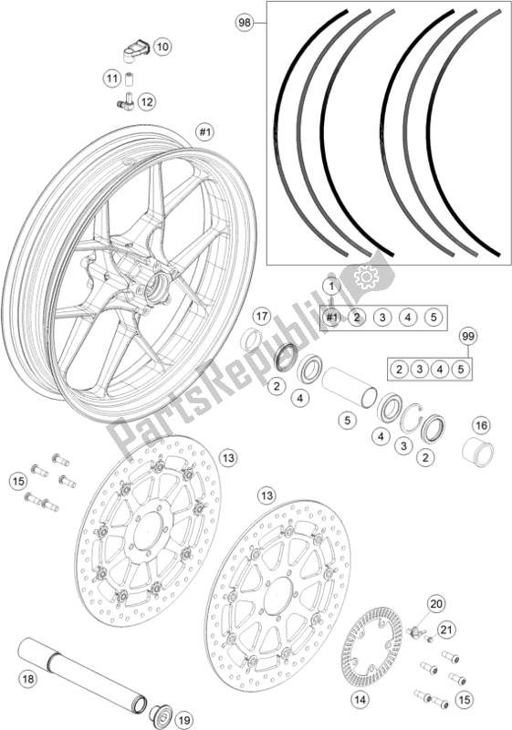 Tutte le parti per il Ruota Anteriore del KTM 1290 Superduke R Black 17 2017