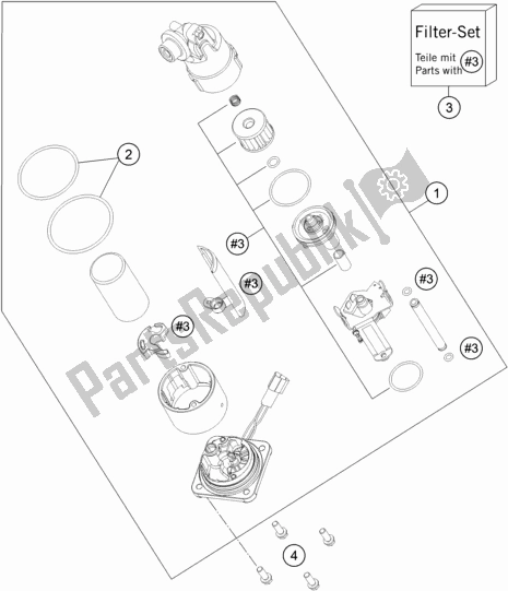 All parts for the Fuel Pump of the KTM 1290 Superduke R Black 17 2017