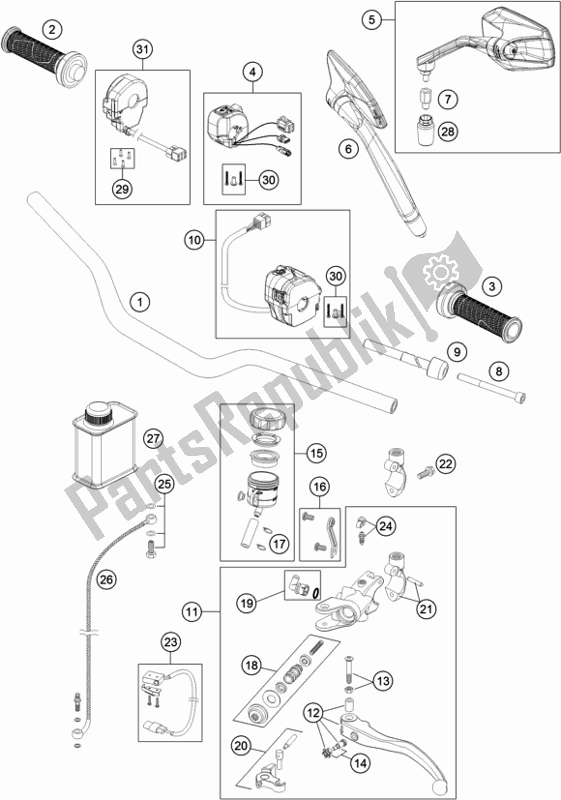 Tutte le parti per il Manubrio, Comandi del KTM 1290 Superduke R Black 17 2017