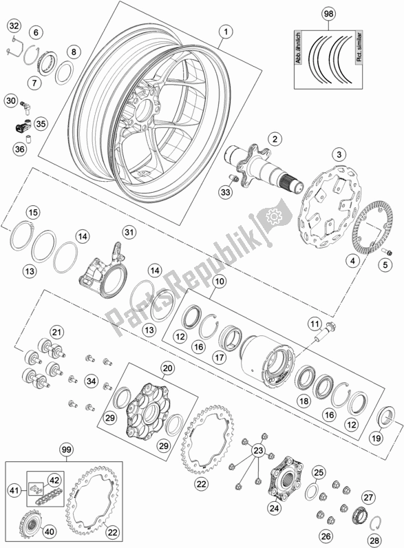 All parts for the Rear Wheel of the KTM 1290 Superduke R Black 17 2017