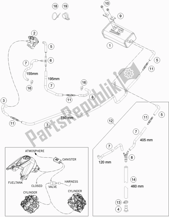 All parts for the Evaporative Canister of the KTM 1290 Superduke R Black 17 EU 2017