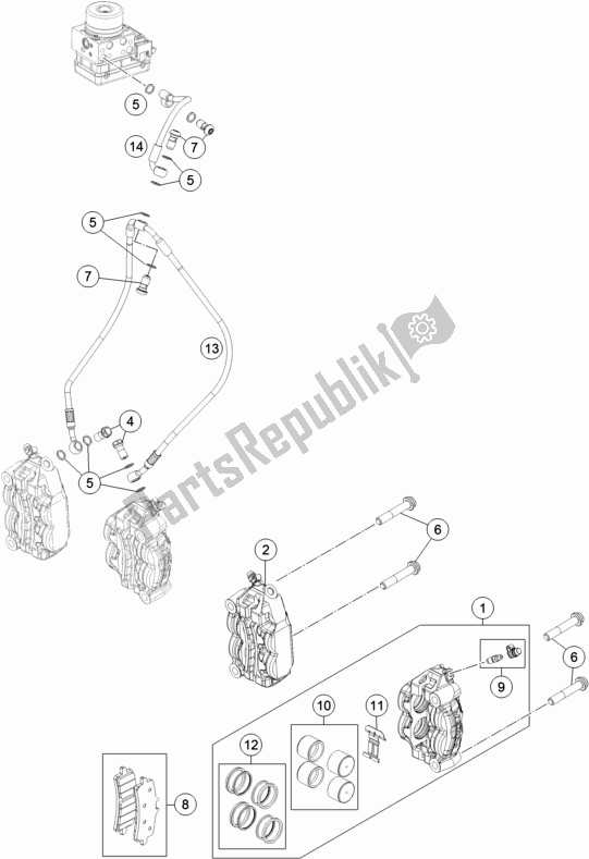 Todas as partes de Pinça De Freio Dianteiro do KTM 1290 Superduke R Black 17 EU 2017