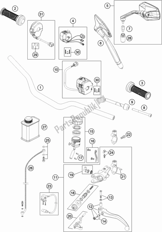 All parts for the Handlebar, Controls of the KTM 1290 Superduke R Black 17 EU 2017