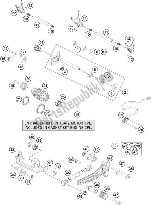 All parts for the Shifting Mechanism of the KTM 1290 Superduke R Black 17 EU 2017