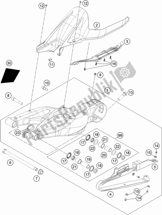 Alle onderdelen voor de Zwenkarm van de KTM 1290 Superduke R Black 17 EU 2017