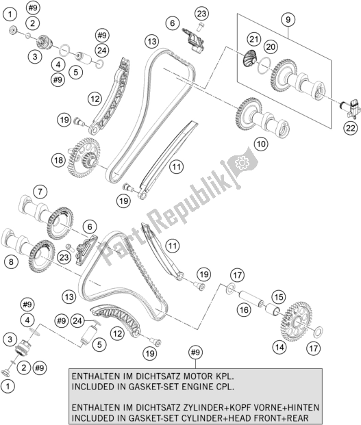 Alle onderdelen voor de Timing Aandrijving van de KTM 1290 Superduke R Black 17 EU 2017