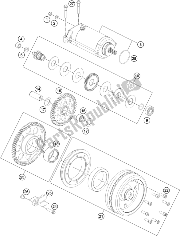 All parts for the Electric Starter of the KTM 1290 Superduke R Black 17 US 2017