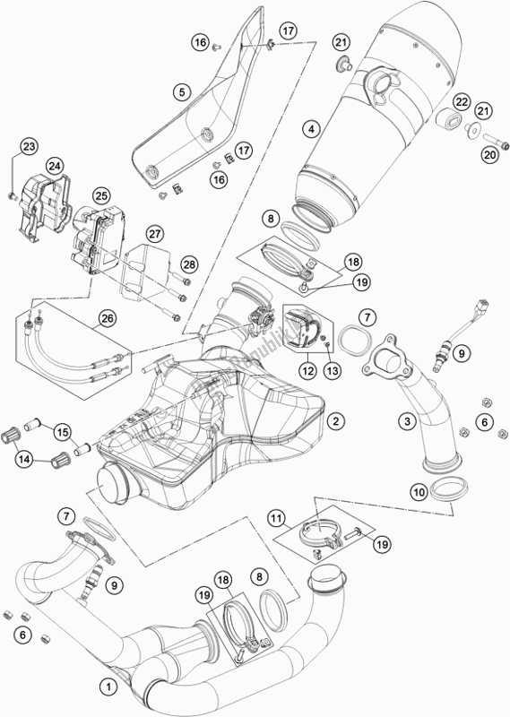 All parts for the Exhaust System of the KTM 1290 Superduke R Black 17 US 2017