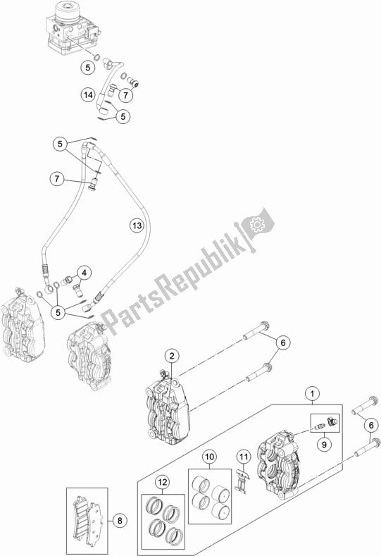 Todas as partes de Pinça De Freio Dianteiro do KTM 1290 Superduke R Black 17 US 2017