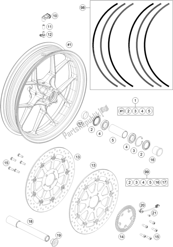 Toutes les pièces pour le Roue Avant du KTM 1290 Superduke R Black 17 US 2017