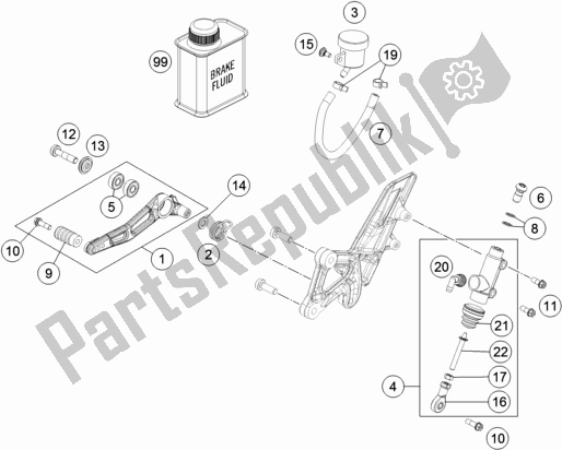 Toutes les pièces pour le Commande De Frein Arrière du KTM 1290 Superduke R Black 17 US 2017