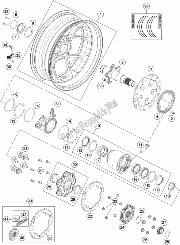 Toutes les pièces pour le Roue Arrière du KTM 1290 Superduke R Black 17 US 2017