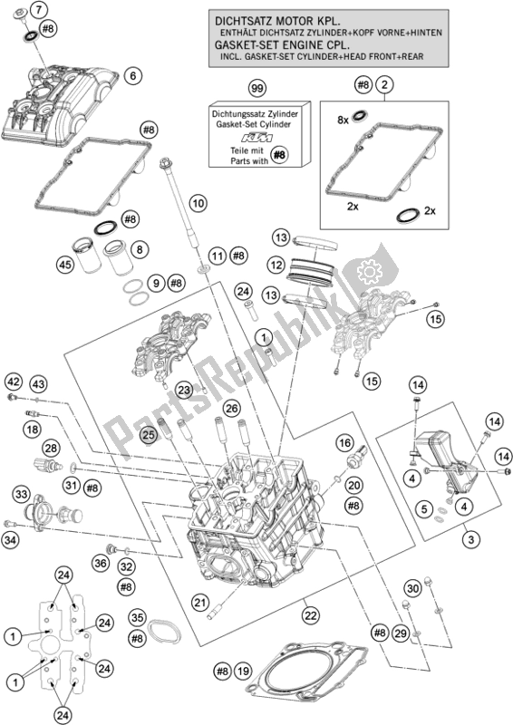 All parts for the Cylinder Head Front of the KTM 1290 Superduke R White 17 2017