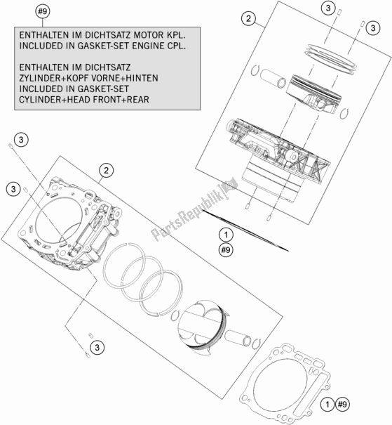 All parts for the Cylinder of the KTM 1290 Superduke R White 17 2017