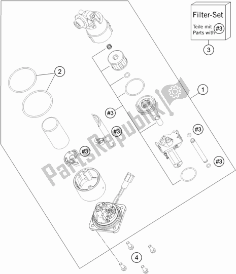 All parts for the Fuel Pump of the KTM 1290 Superduke R White 17 2017