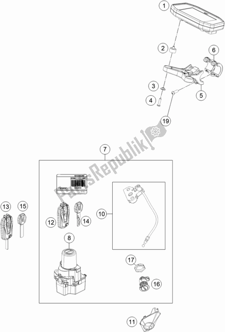 All parts for the Instruments / Lock System of the KTM 1290 Superduke R White 17 2017