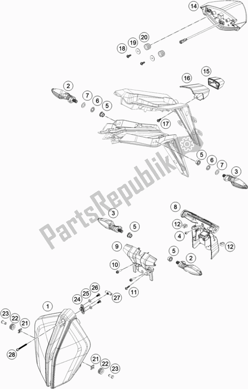 All parts for the Lighting System of the KTM 1290 Superduke R White 17 2017