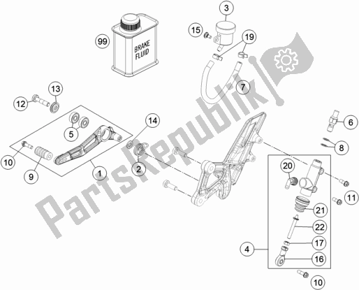 All parts for the Rear Brake Control of the KTM 1290 Superduke R White 17 2017