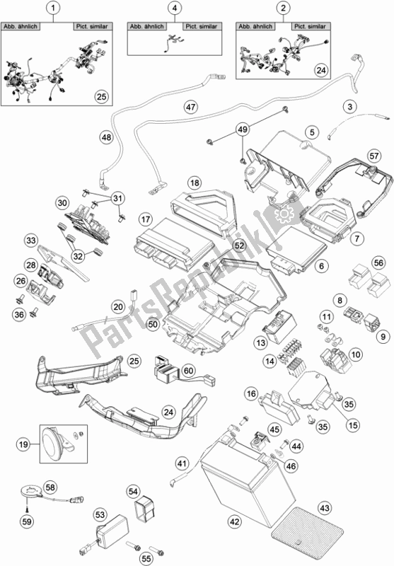 All parts for the Wiring Harness of the KTM 1290 Superduke R White 17 2017