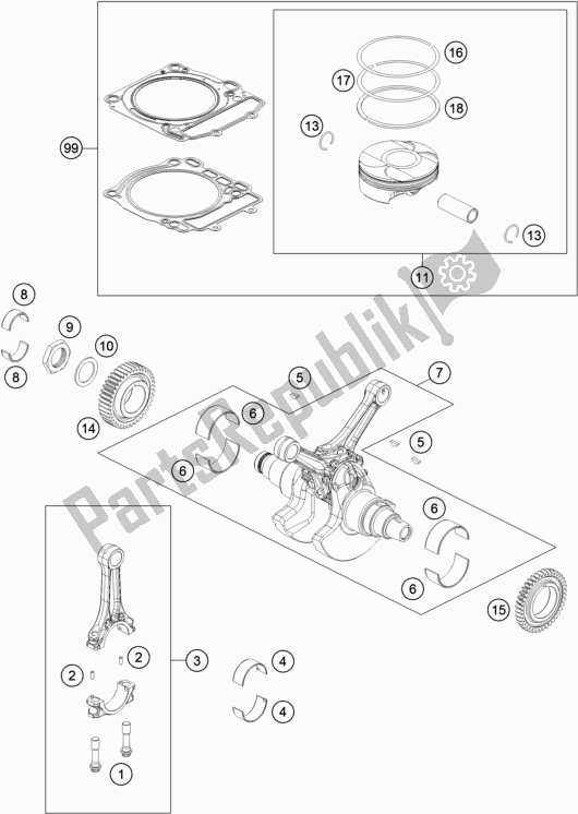 Todas las partes para Cigüeñal, Pistón de KTM 1290 Superduke R White 17 EU 2017